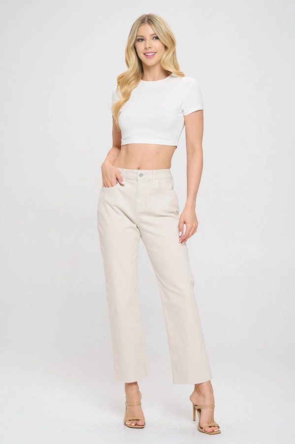 High Rise Straight Raw Cut Hem Jeans