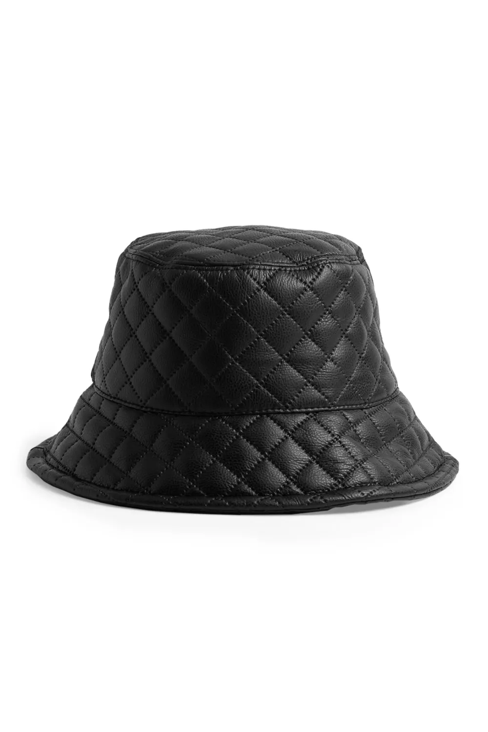 Quilted Vegan Leather Bucket Hat Black