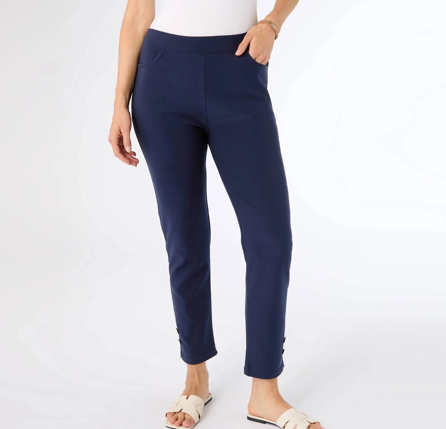 Georgie Ankle Navy With Button Detail