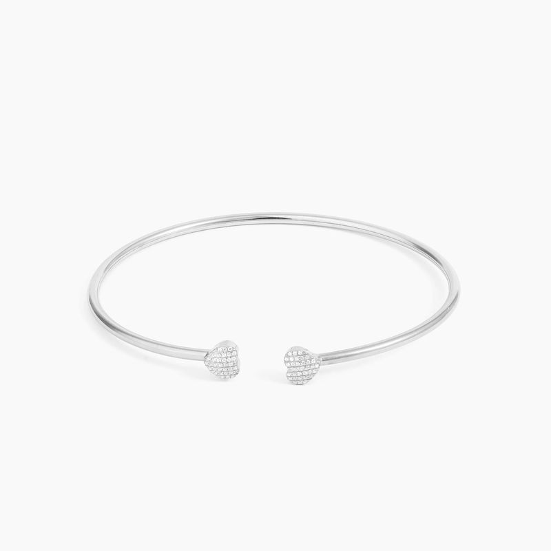 Twins Heart Cuff Bracelet Silver