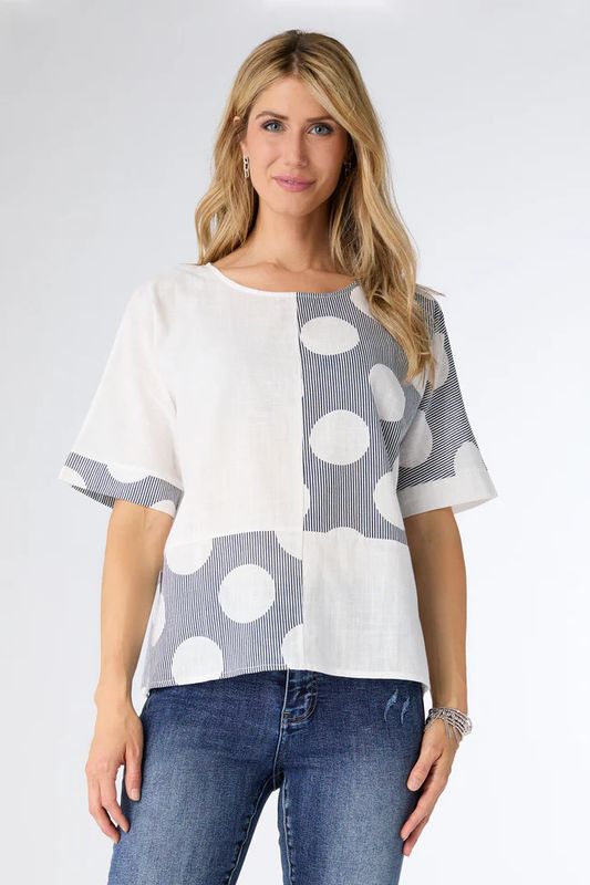 Mazzy Block Print Top Black &amp; White