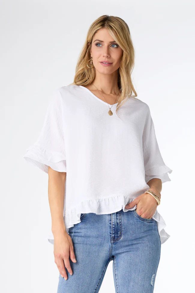 Carley Flowy Top With Ruffle White
