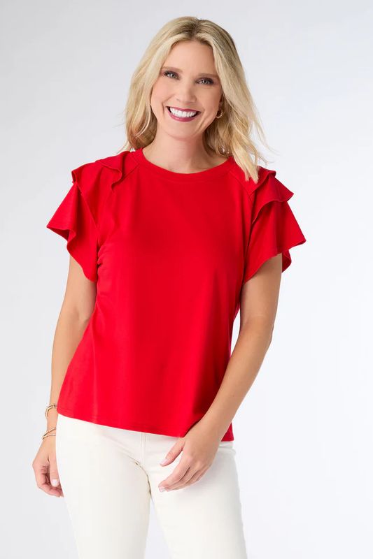Mandy Cap Sleeve Ruffle Tee Red
