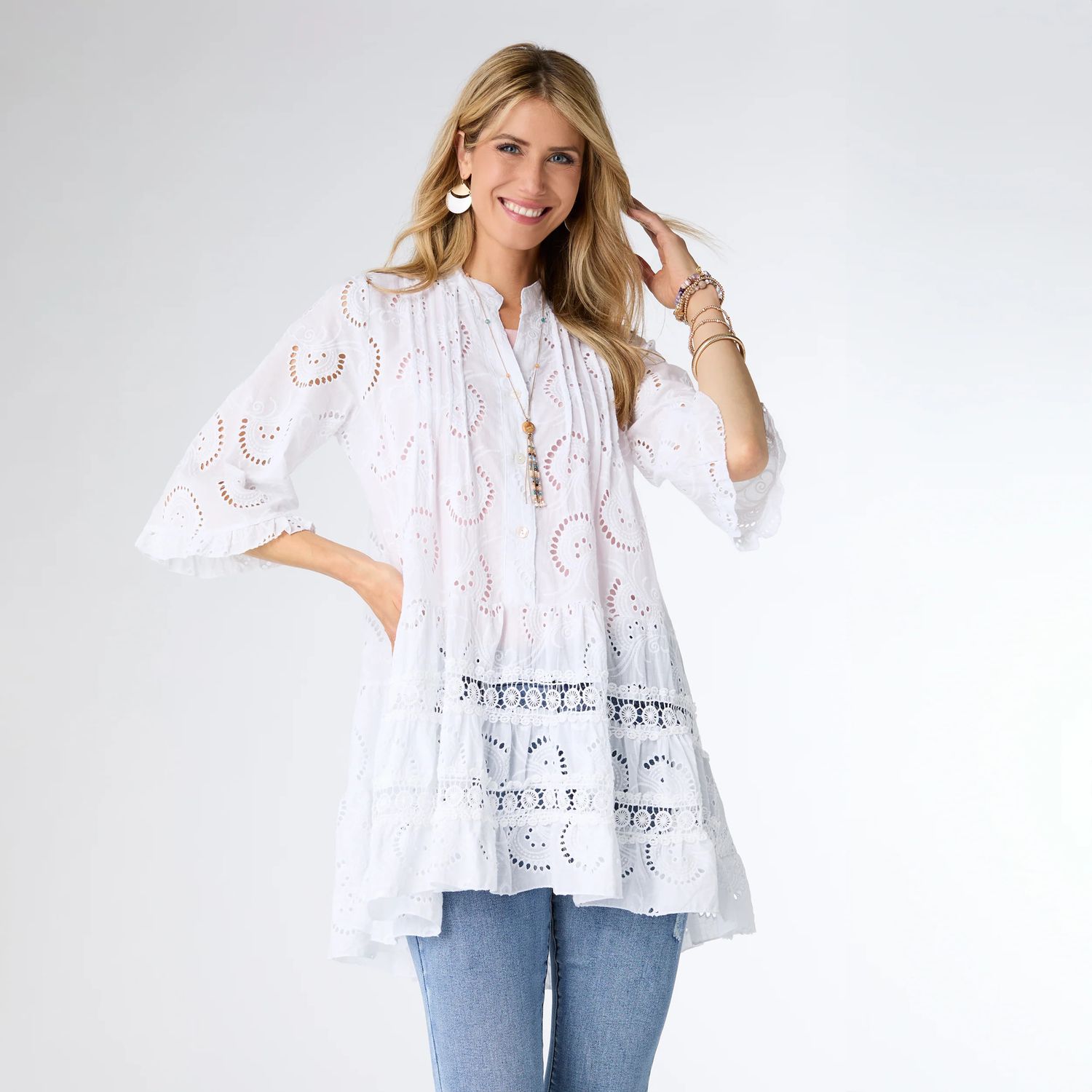 Leia Eyelet Tunic White