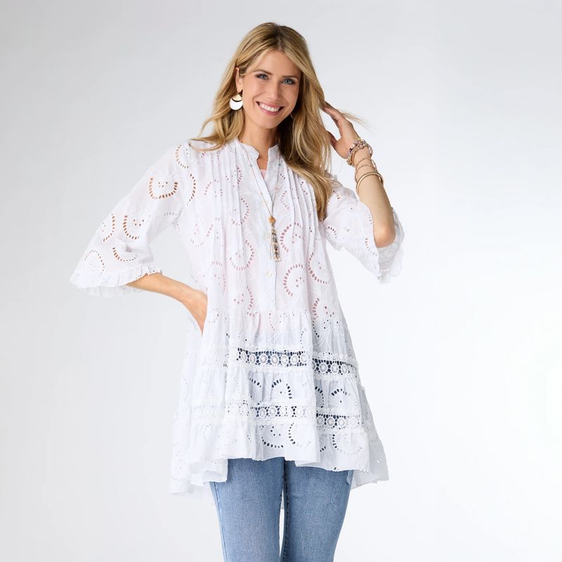 Leia Eyelet Tunic White