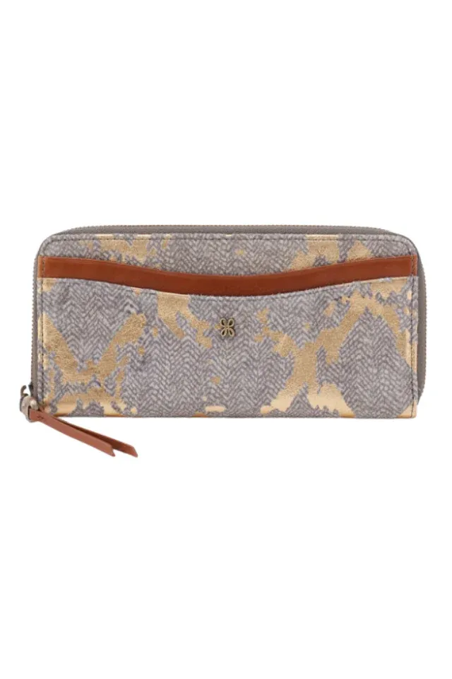 Max Large Zip Around Gold Herringbone Wallet
