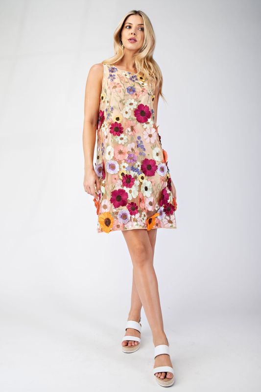 3D Floral Embroidered Sheath Dress - 3 Colors