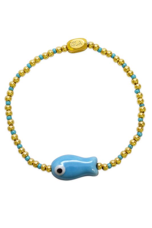 Aqua Azure Lucky Fish Stretch Bracelet