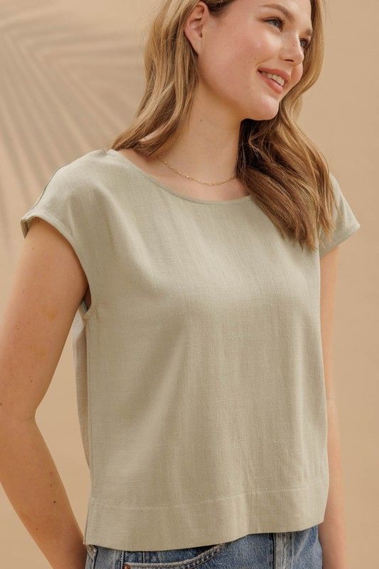 Round Neck Cap Sleeve Top 