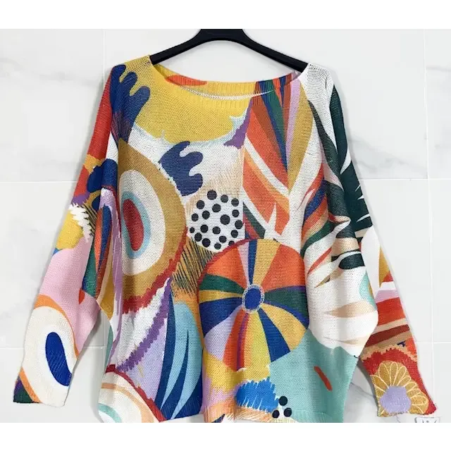Multicolor Abstract Round Knit Sweater