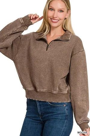 Acid Wash Fleece Half Zip Pullover