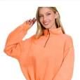 Acid Wash Fleece Half Zip Pullover, Color: Coral, Size: Large