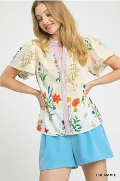 Garden Print Blouse with Contrast Trim