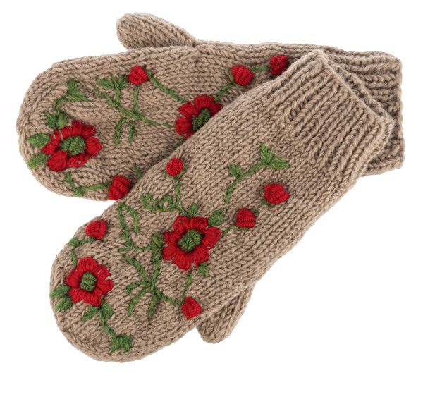 Wool Mittens Mocha Floral