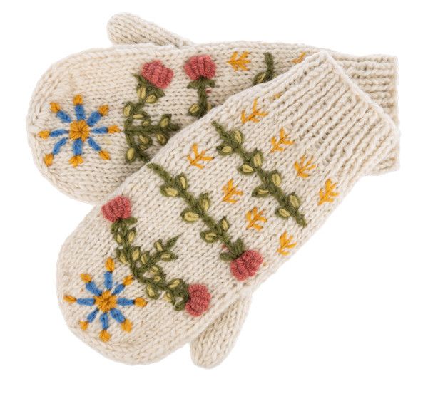 Wool Mittens Natural Floral