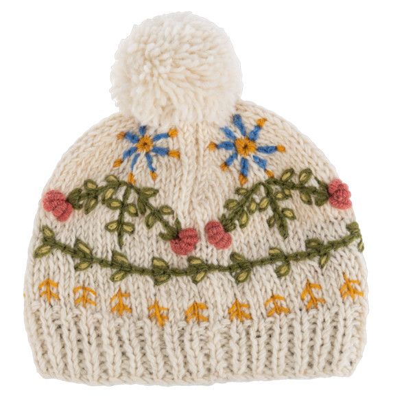 Knit Hat Oatmeal Floral
