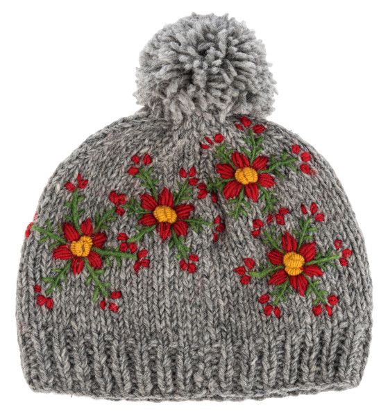 Knit Hat  Grey Floral