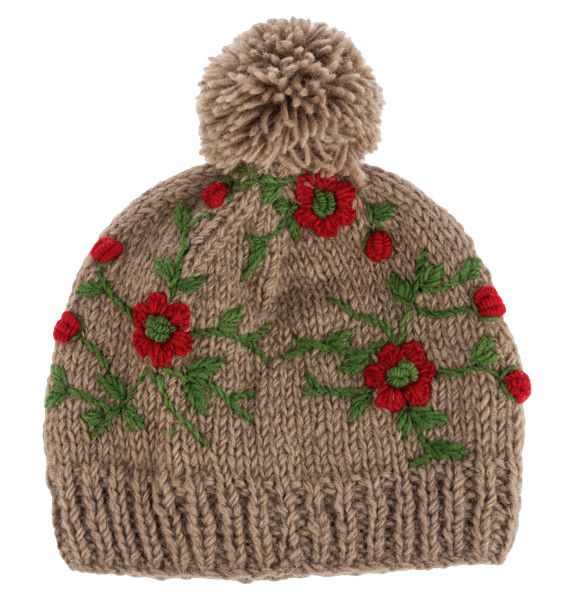 Knit Hat Mocha Floral