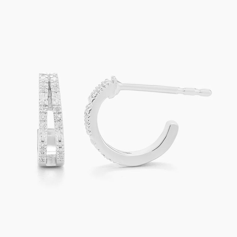 Double Bar Huggie Earrings Silver