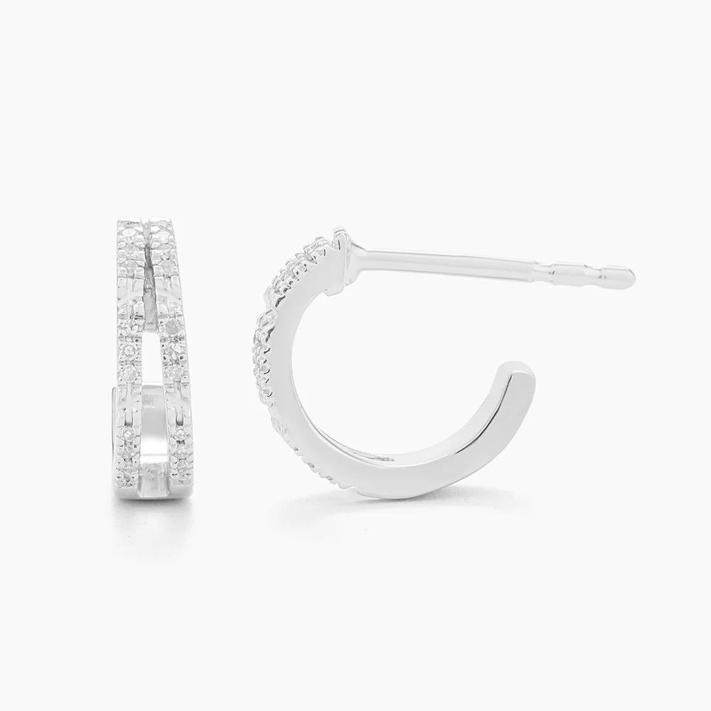 Double Bar Huggie Earrings Silver