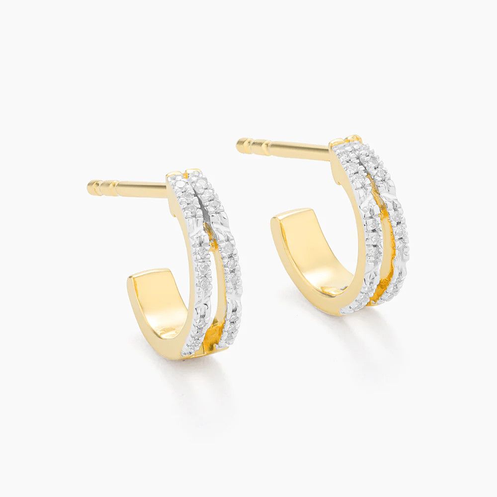Double Bar Diamond Huggie Earrings Gold