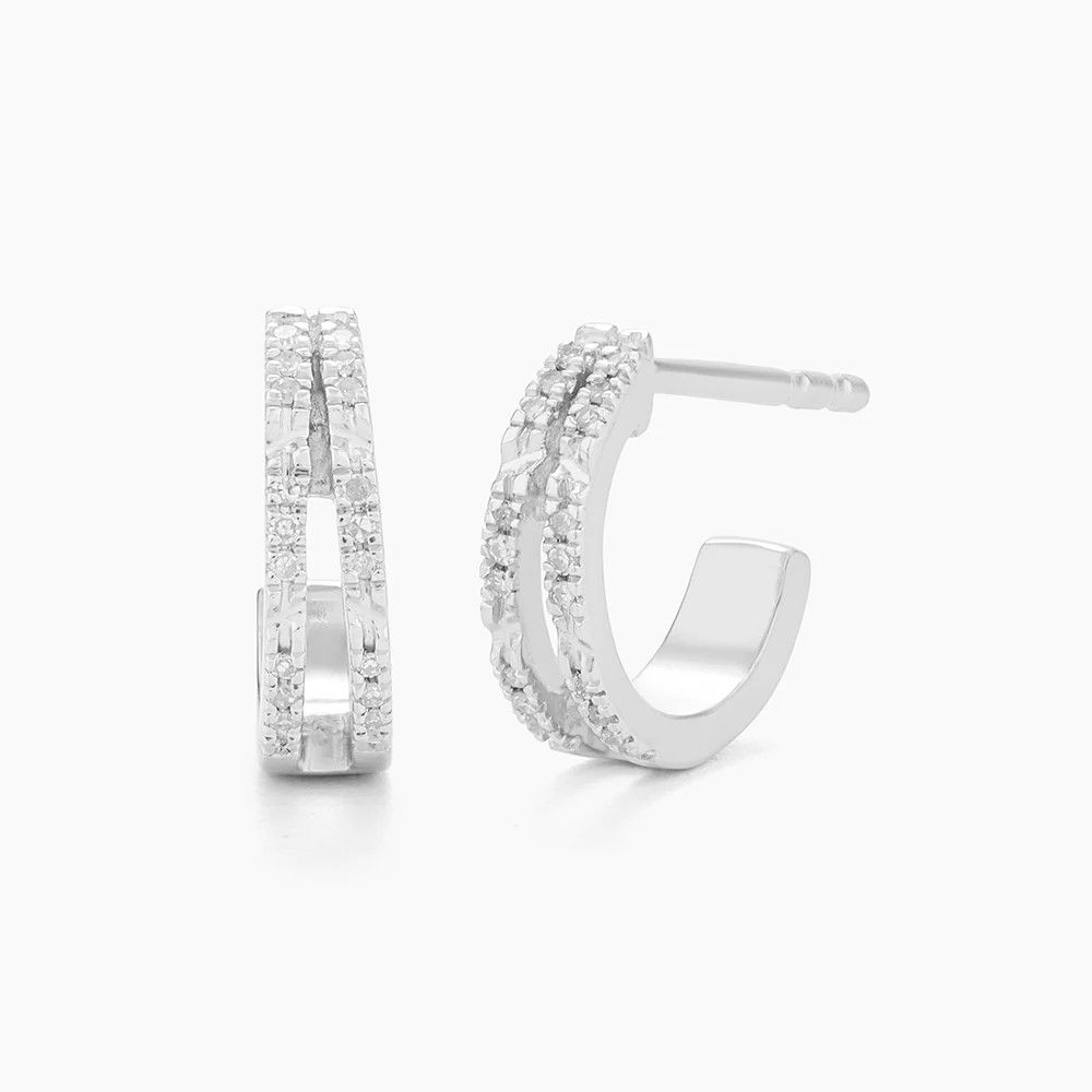 Double Bar Huggies Earrings Silver