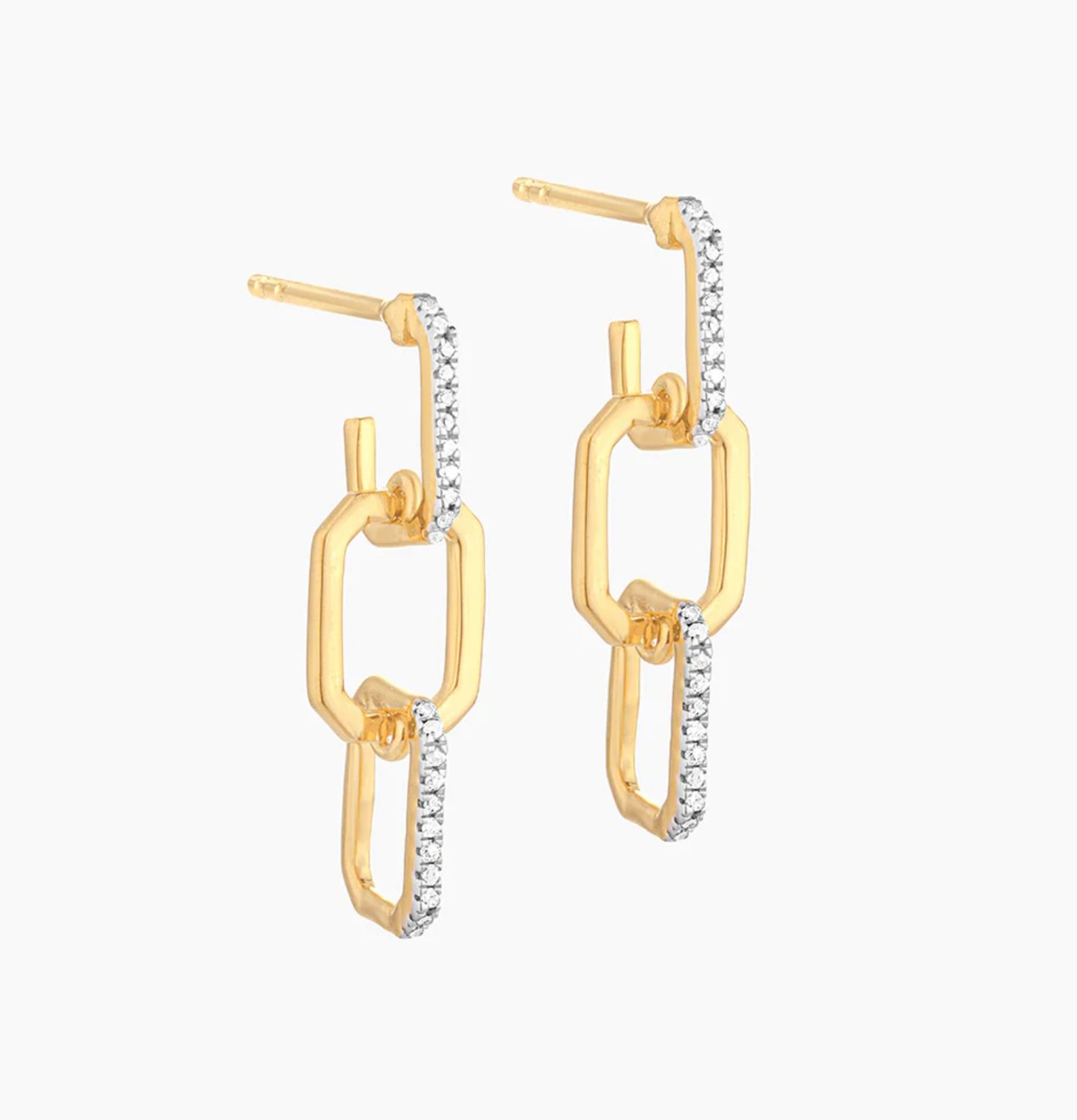 Gold Link Chain Diamond Earrings