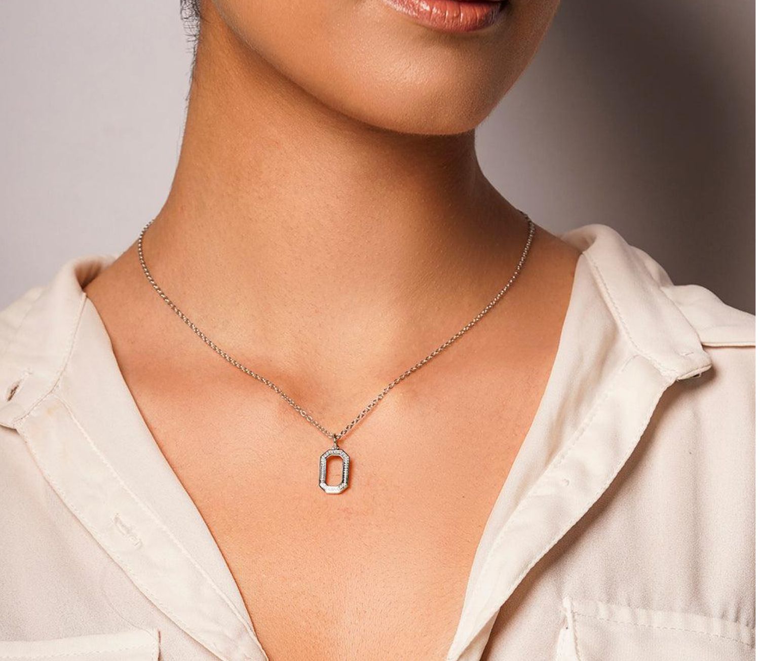 Sterling Silver Oval Tagged Pendant Necklace