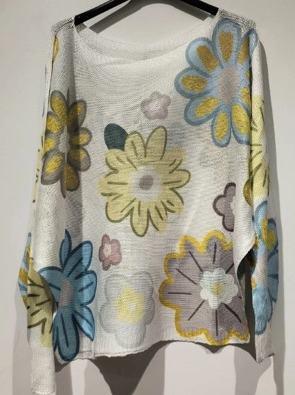 White Daisy Printed Sweater