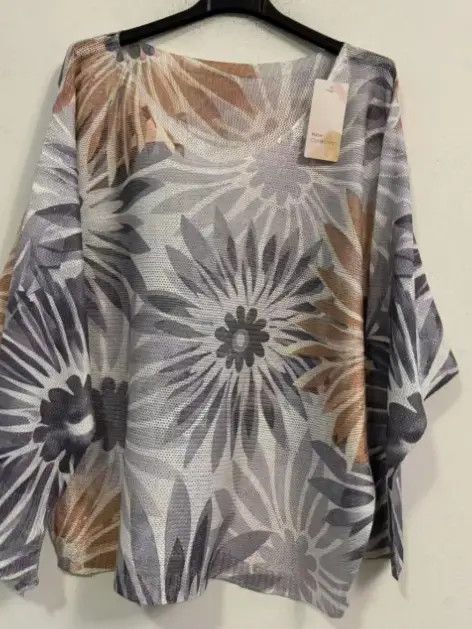 Gray Floral V-Neck Sweater