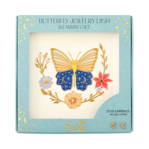 Jewelry Dish &amp; Earring Set - Butterfly/Cream