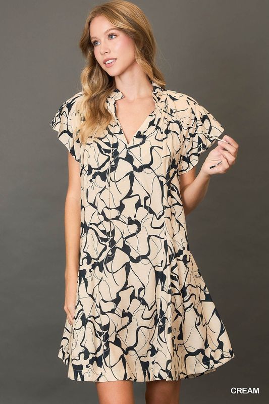 Two Tone Abstract Print Mini Dress