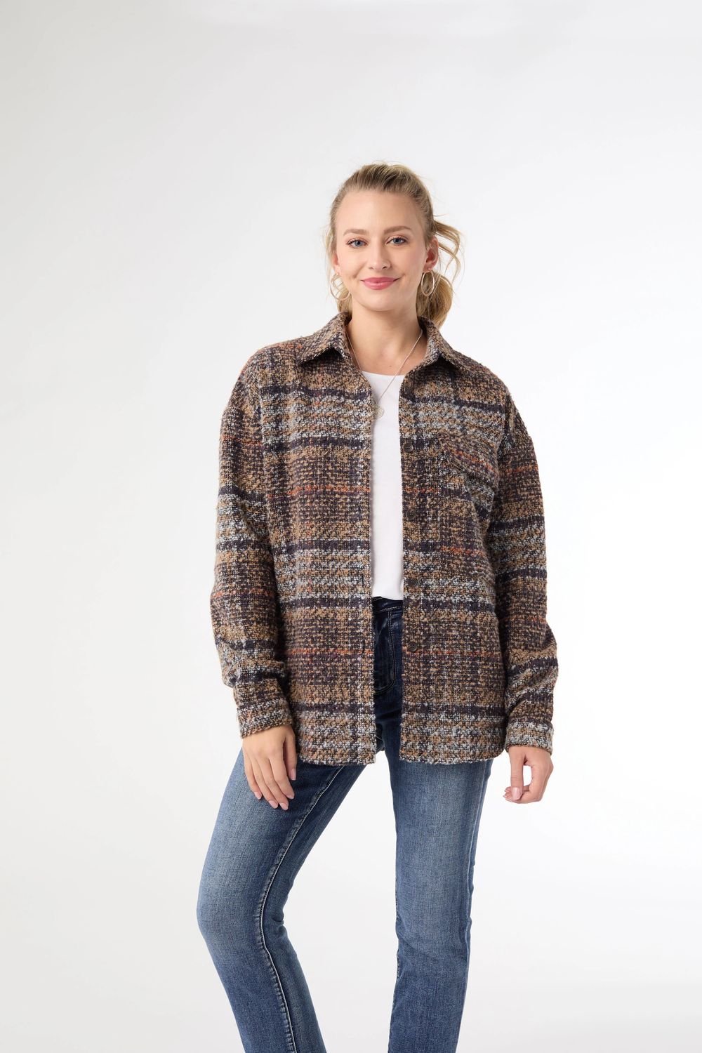 Cersei Button Front Shacket - Tan/Rust