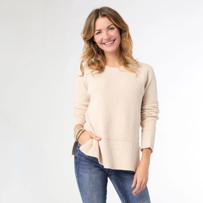 Helix Crew Neck Sweater w/Side Slit - Oatmeal