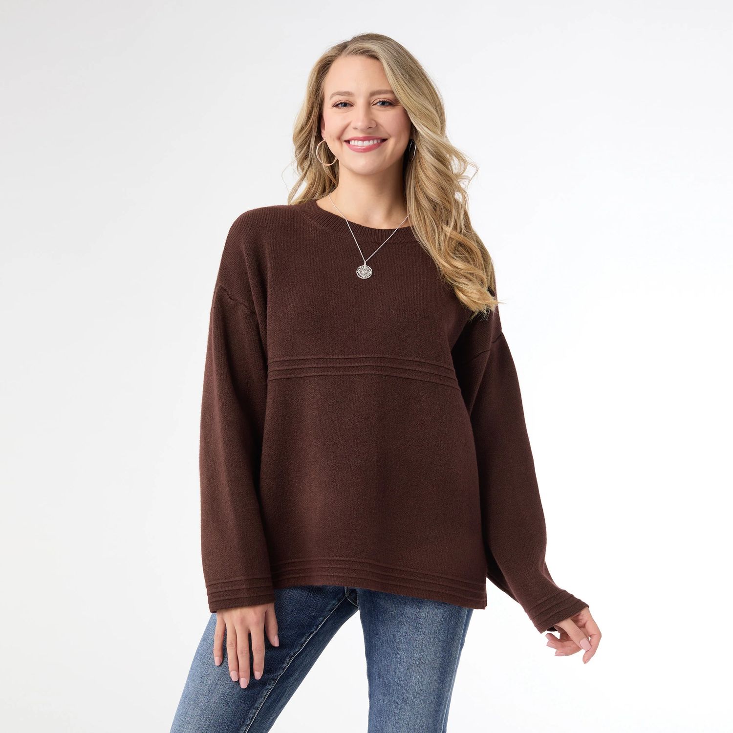 Delphina Long Sleeve Lattice Back Sweater - Raisin