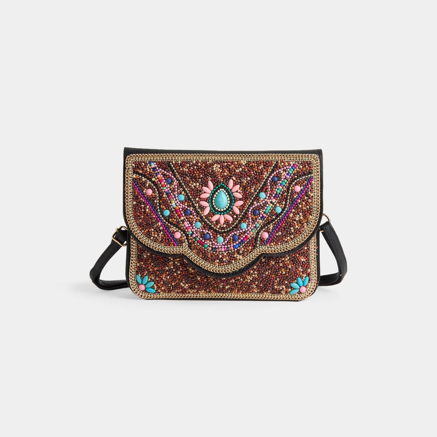Artisan Beaded Envelope Crossbody, Size: Desert Tan/Pink