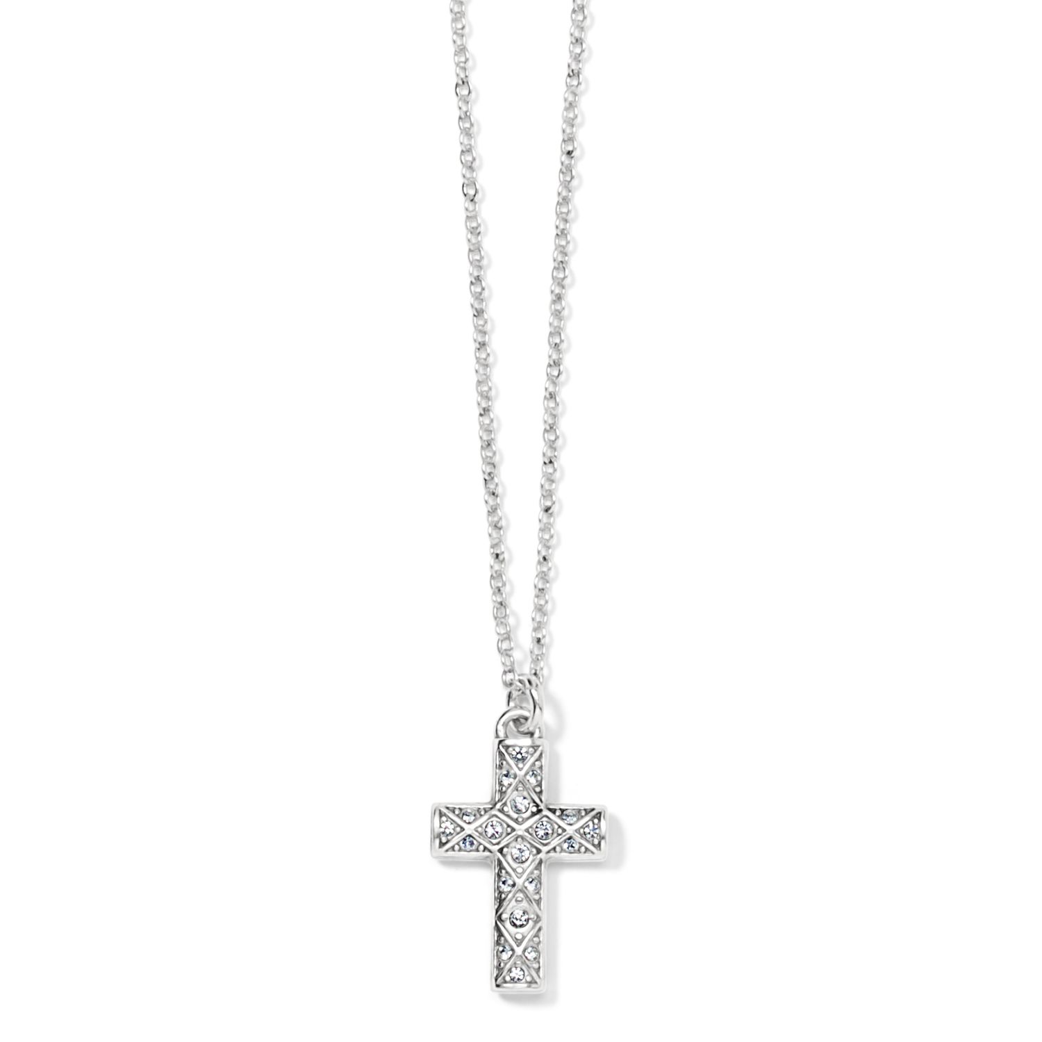 Sil/Stn Diamond Cross Necklace