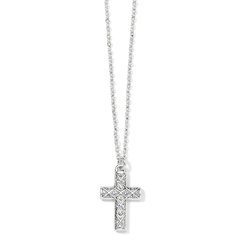 Sil/Stn Diamond Cross Necklace