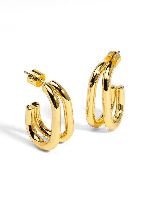 Wide Metal Double Hoop Earring Gold