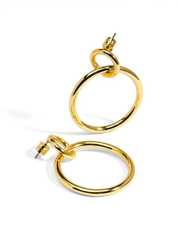 Front Facing Double Hoop Drop Earring Gold