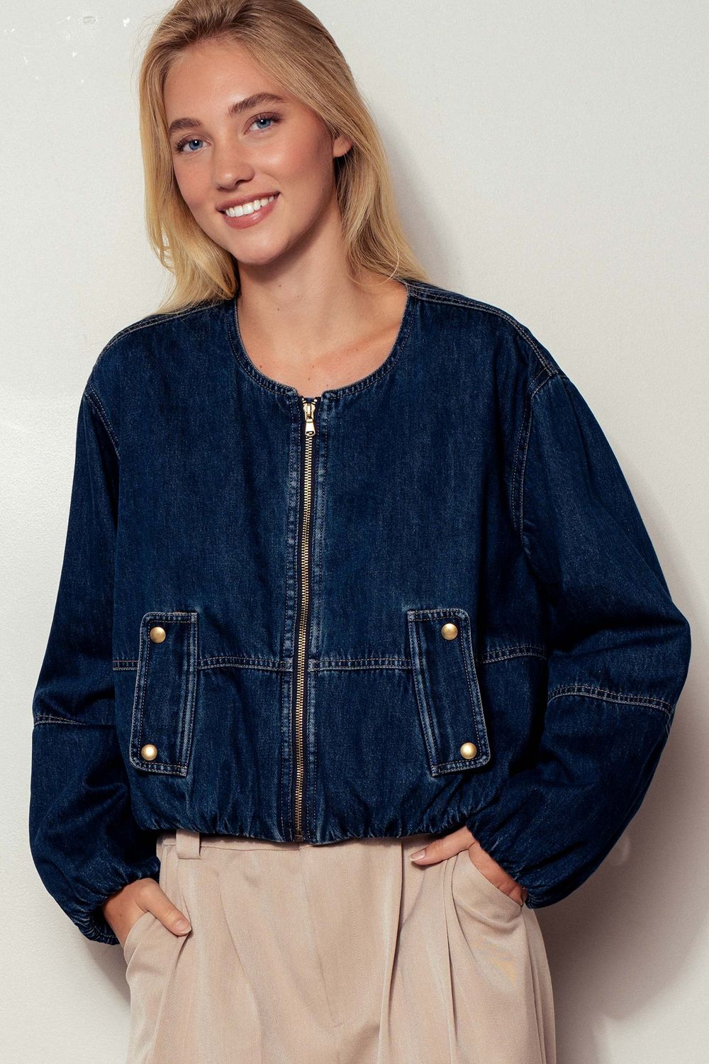 Denim Zip Up Bomber Jacket