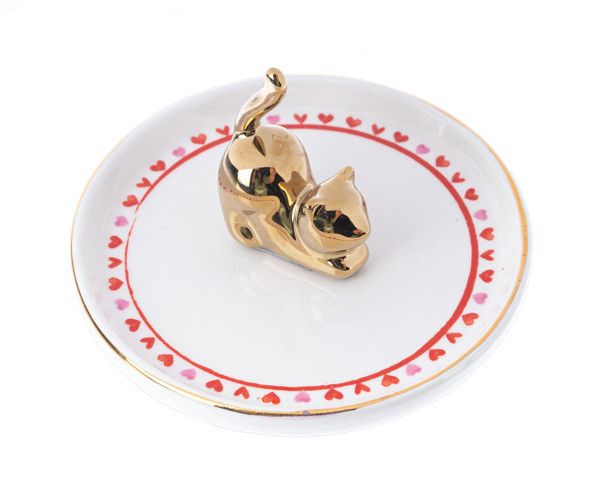 Gold Cat Ring Holder Ceramic