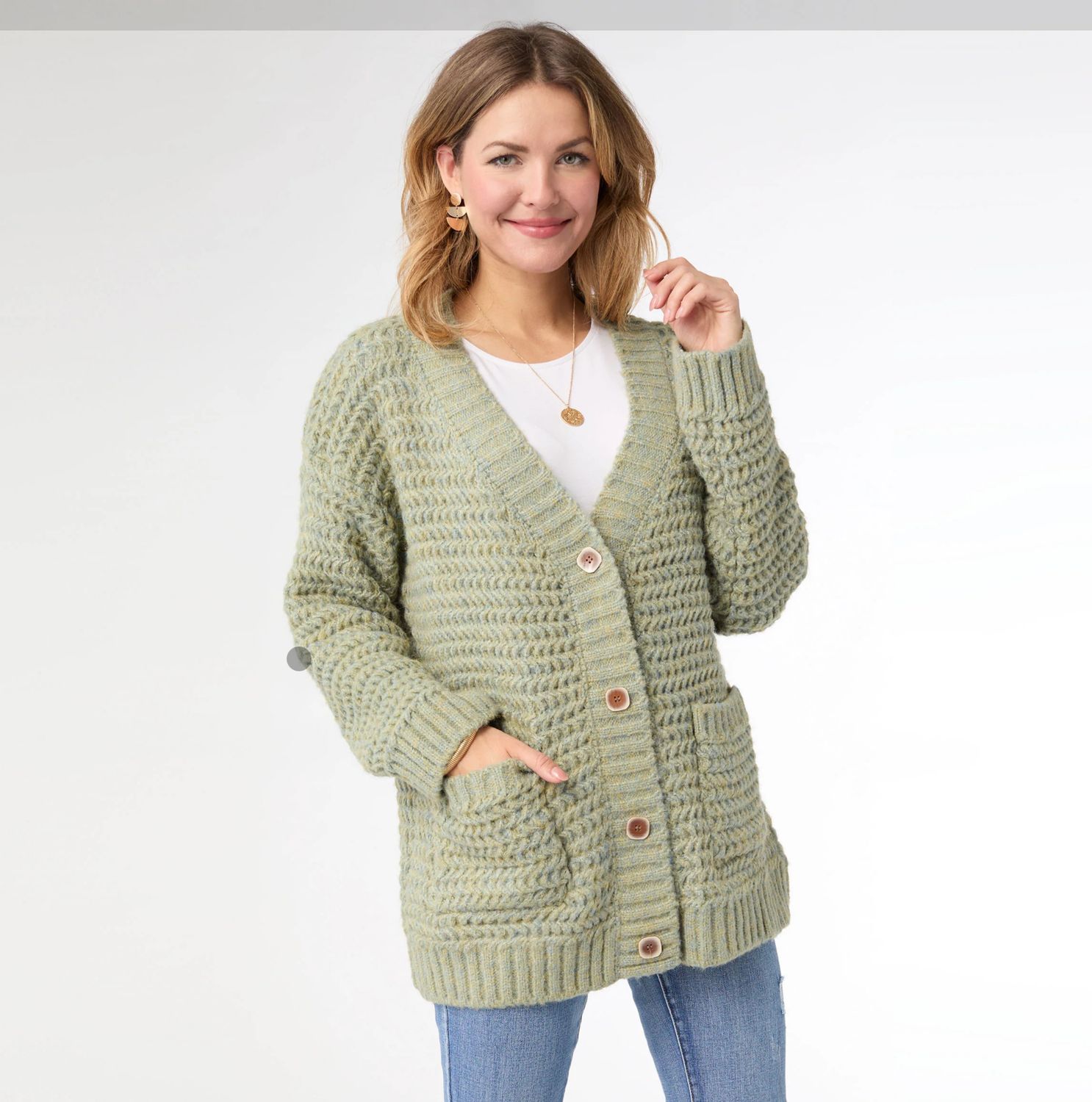Filbert Casual Cardigan - Green Marled