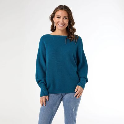 Relaxed Ciana Pullover Sweater w/ Lattice Back, Color: Oceanside, Size: XS