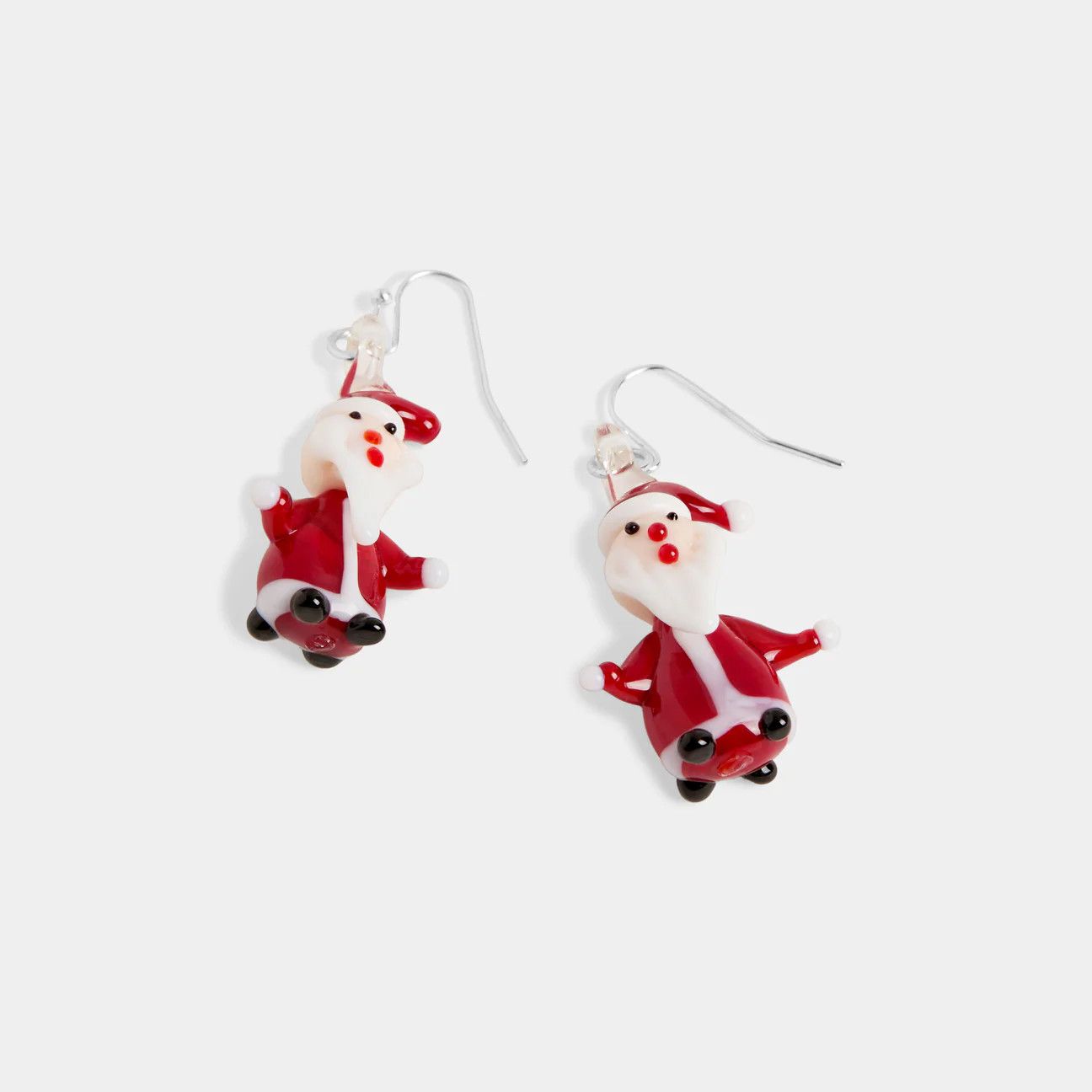 Blown Glass Santa Earrings -Red
