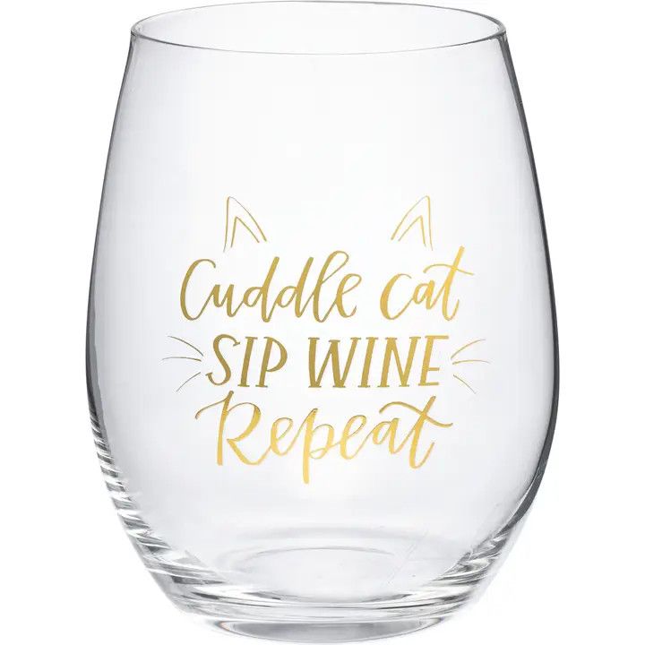Cuddle Cat Sip Wine Repeat Wine Glass