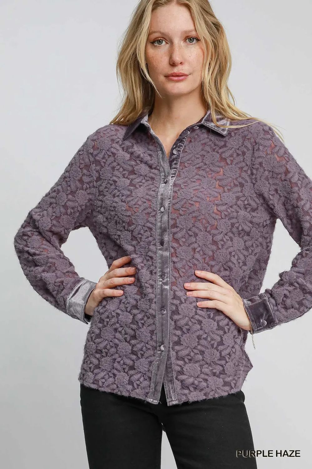 Purple Haze Floral Embroidered Sheer Top, Size: Small