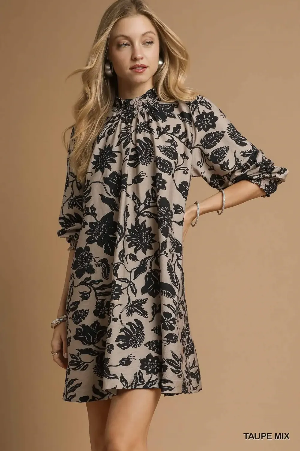 Black and Taupe Floral Dress