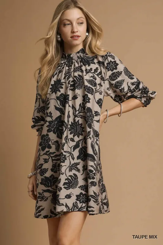 Black and Taupe Floral Dress