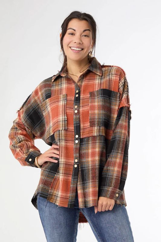 Lizzi Raw Trim Pieced Flannel Top